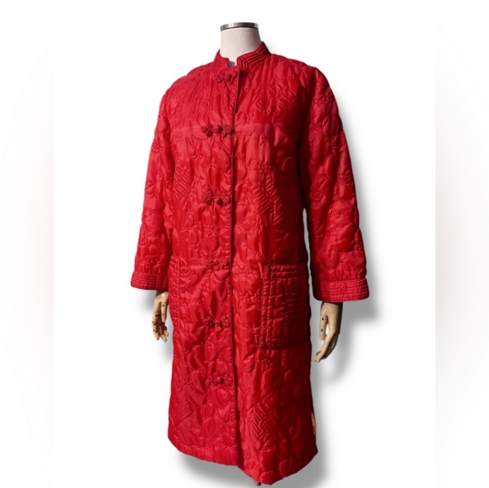 LORD & TAYLOR Teahouse Line Chinoiserie Red Quilted House Coat RARE VINTAGE